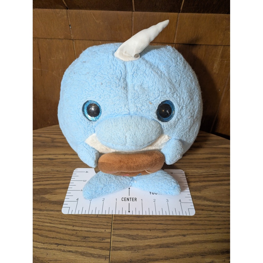 Inter-American Products Blue Narwhal Donut Plush Round Stuffed Animal 2020